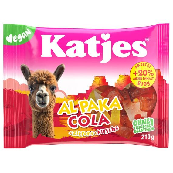 Katjes DE Al Paka Vegan kyselé želé ve tvaru alpak s příchutí Cola 210 g