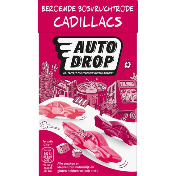 Autodrop žvýkací bonbonky s příchutí lesního ovoce ve tvaru autíček 280 g