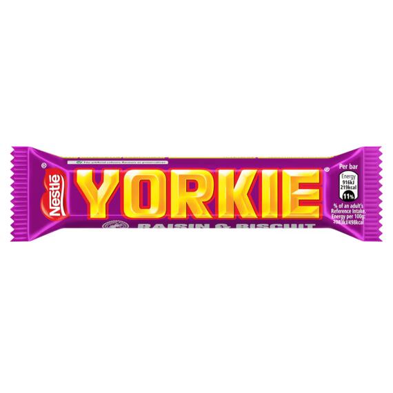 Nestlé Yorkie čokoládová tyčinka s příchutí rozinek a sušenek 44 g