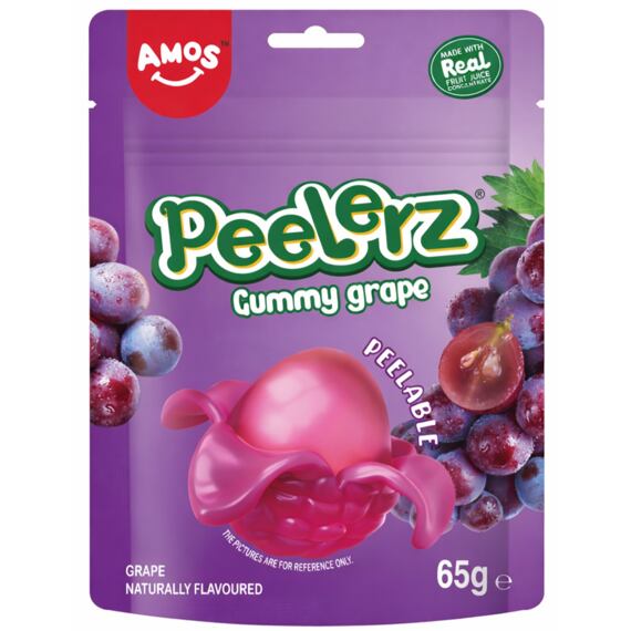 Amos Peelerz želé bonbóny s příchutí hrozna 65 g Celé balení 24 ks