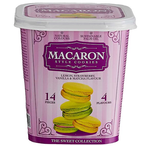 Becky's makronky s krémovou náplní s příchutí matcha, vanilka, jahoda a citron 88 g