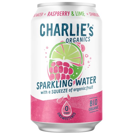 Charlie's Organics carbonated drinking water with raspberry and lime juice 330 ml Whole case 12 pcs