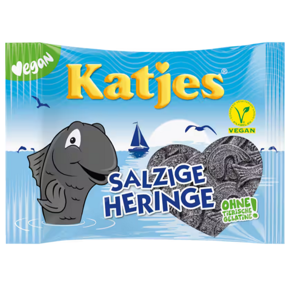 Katjes DE Salzige Heringe Vegan sladko-slané lékořicové bonbóny ve tvaru ryb 210 g
