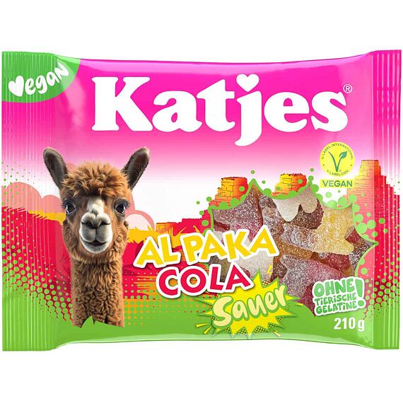 Katjes DE SAUER Al Paka Vegan kyselé želé ve tvaru alpak s příchutí Cola 210 g