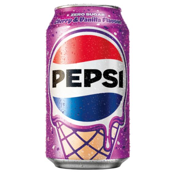 Pepsi UK Cherry & Vanilla Zero s příchutí třešňové a vanilkové zmrzliny 330 ml
